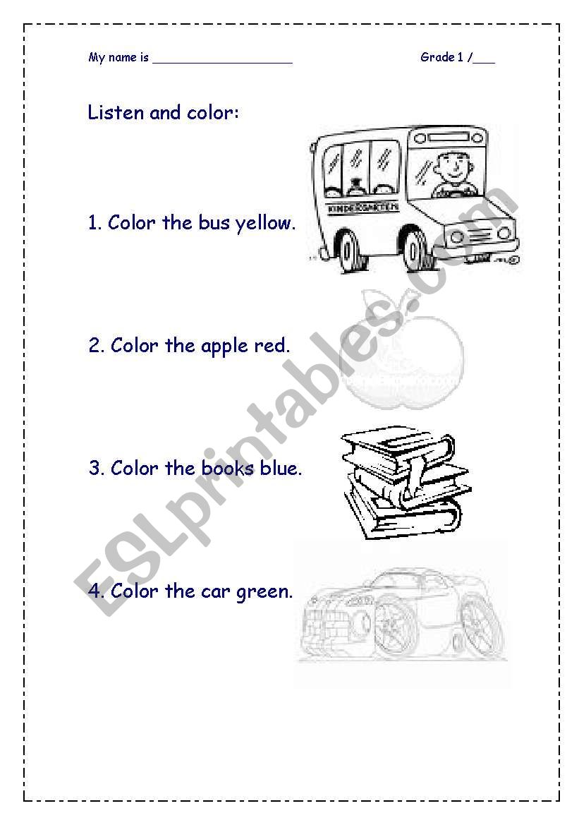 listen & colour worksheet
