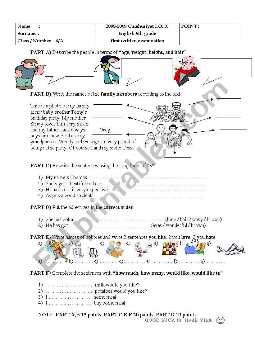 super exam for 6th grade worksheet