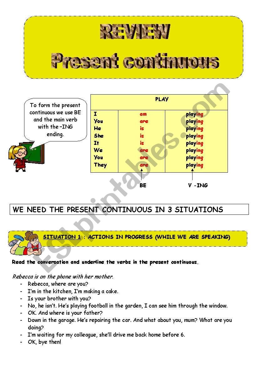 Present Continuous: Review worksheet