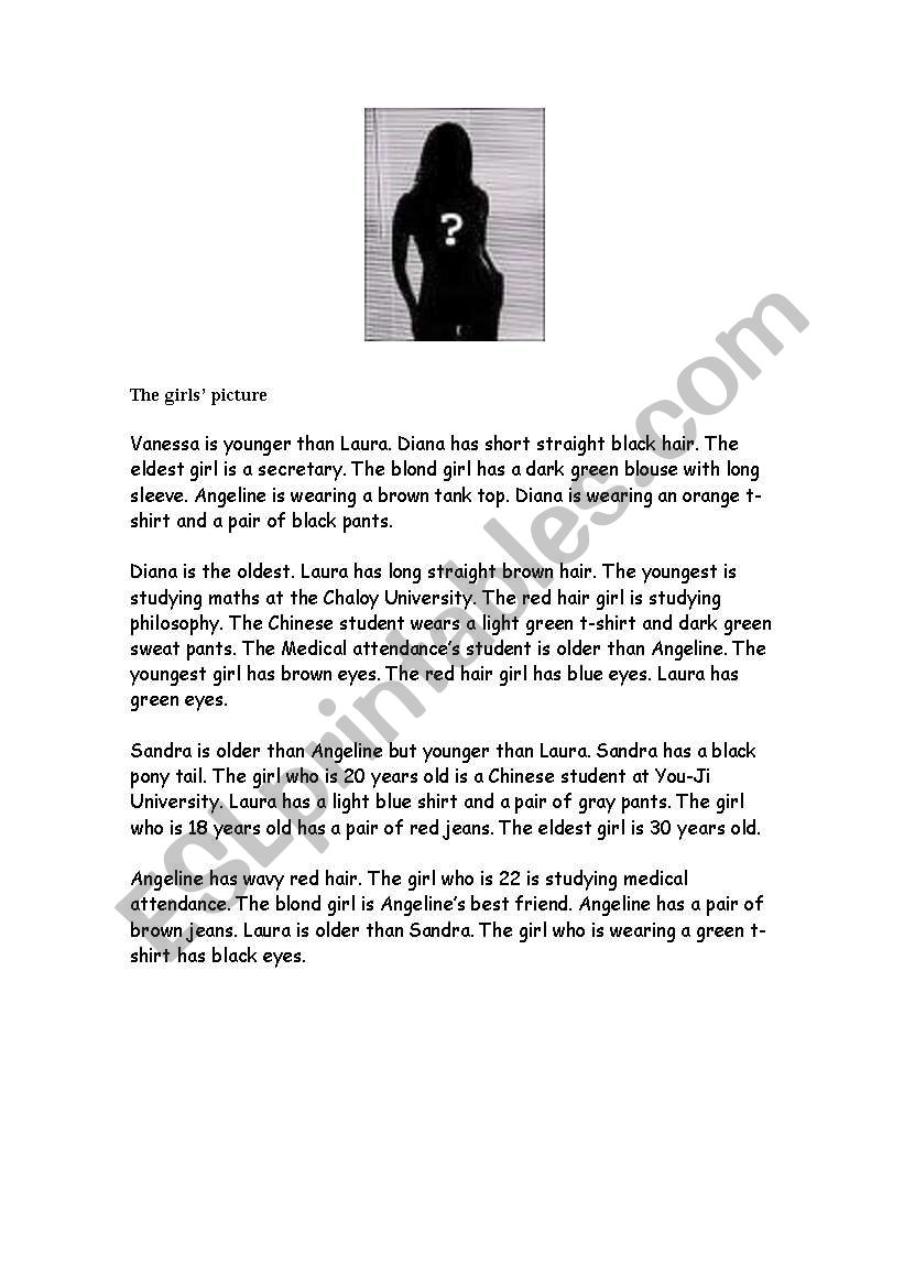 the girls picture worksheet