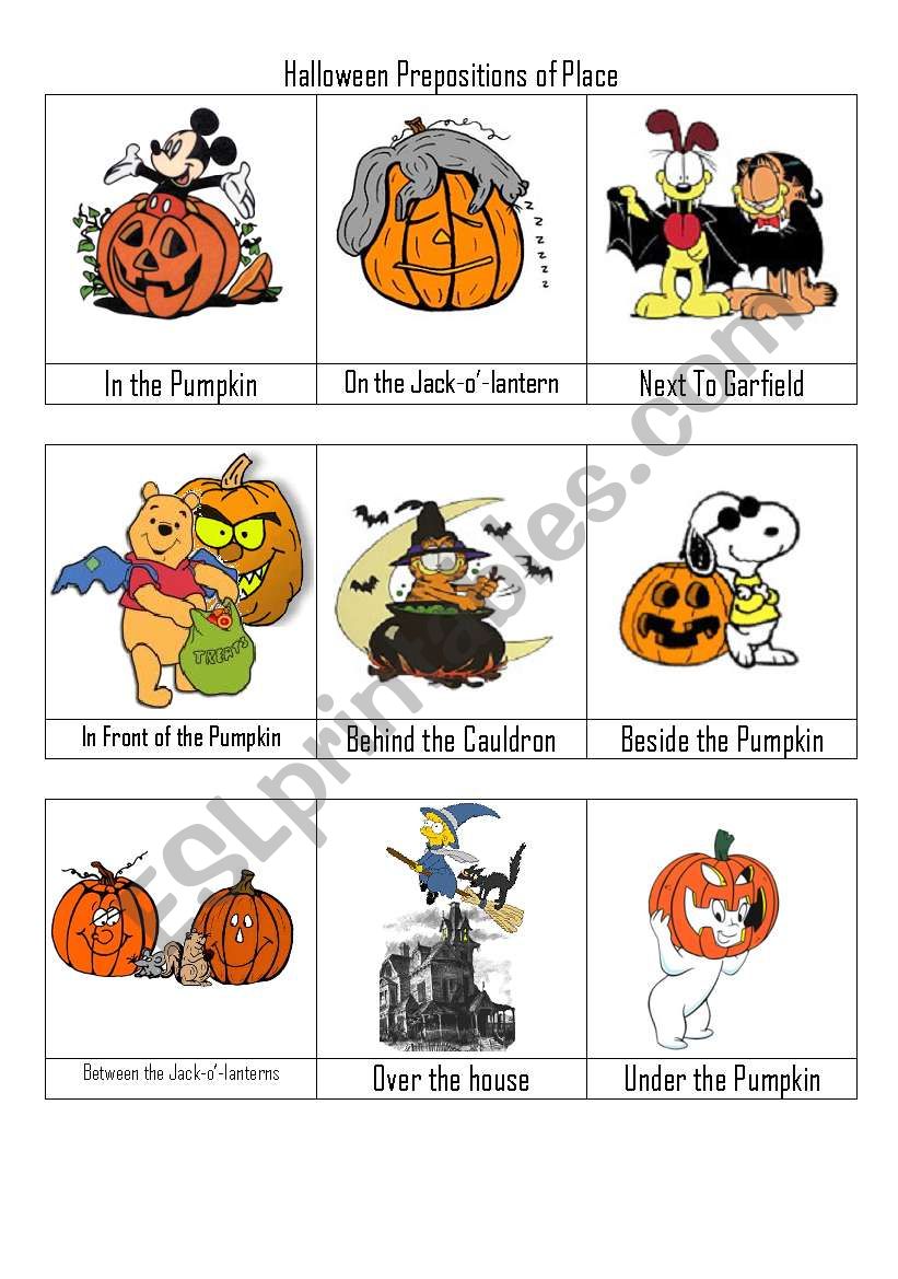 Halloween Prepositon of Place Flashcards