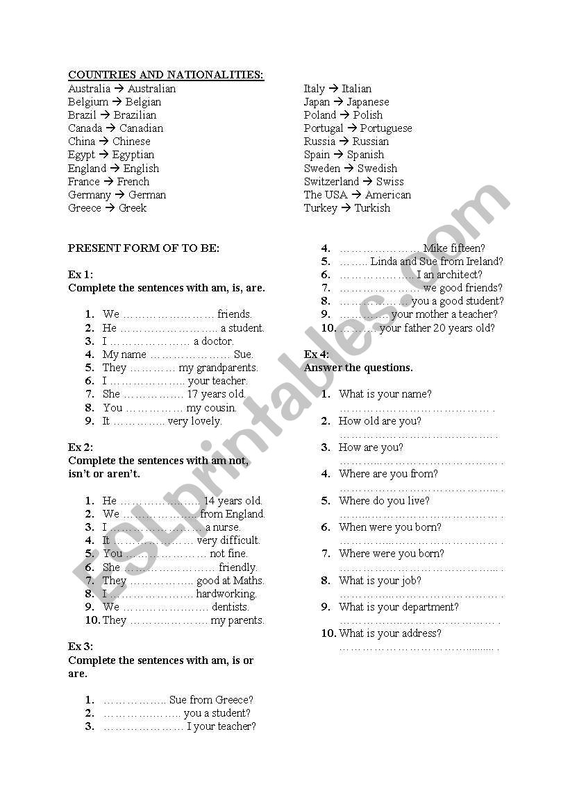 Countries & Nationalities worksheet