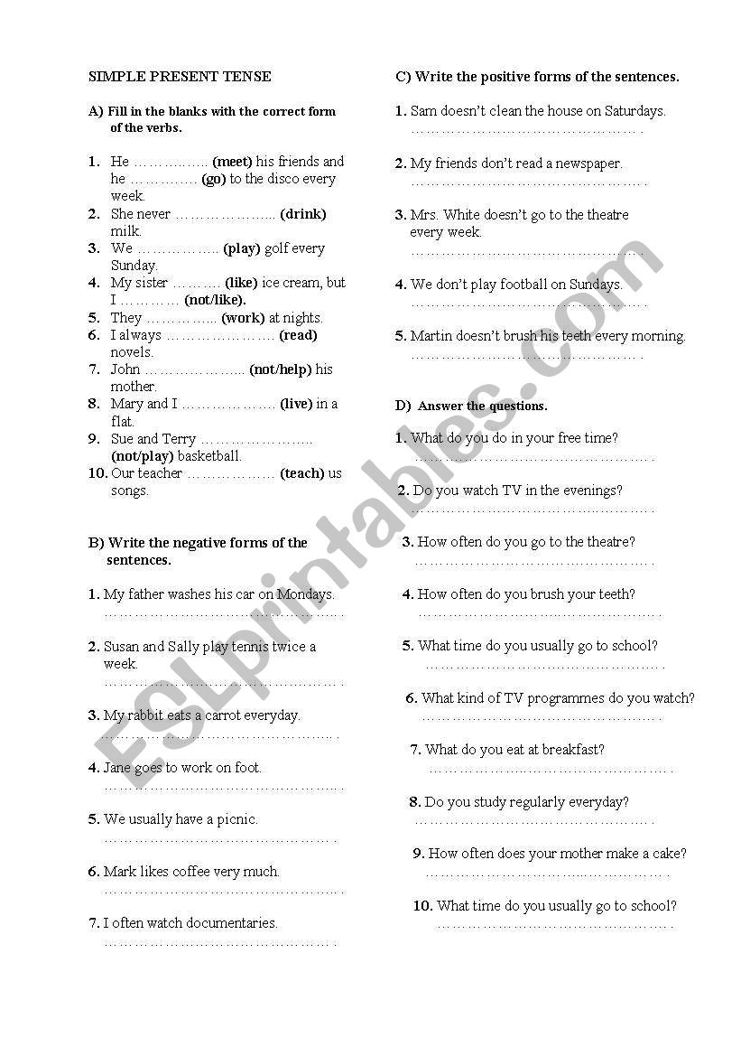 Simple Present Tense worksheet