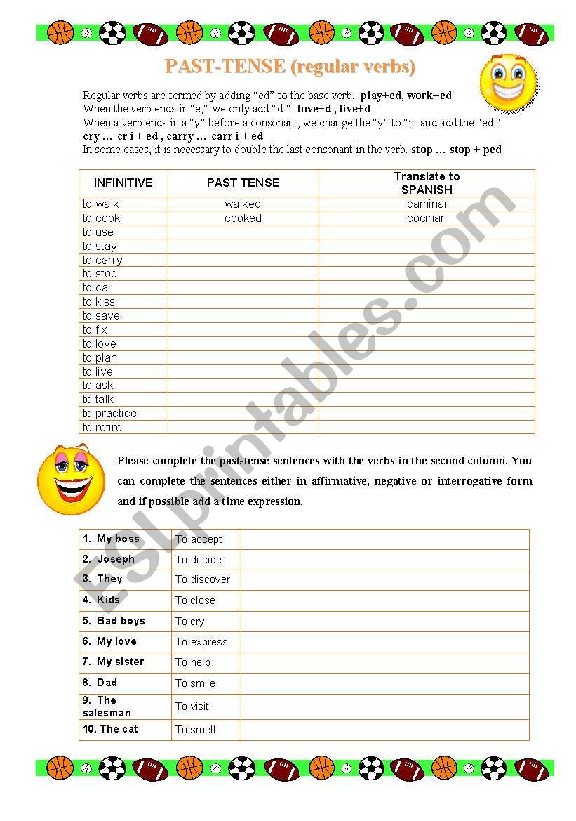 PAST SIMPLE regular verbs worksheet