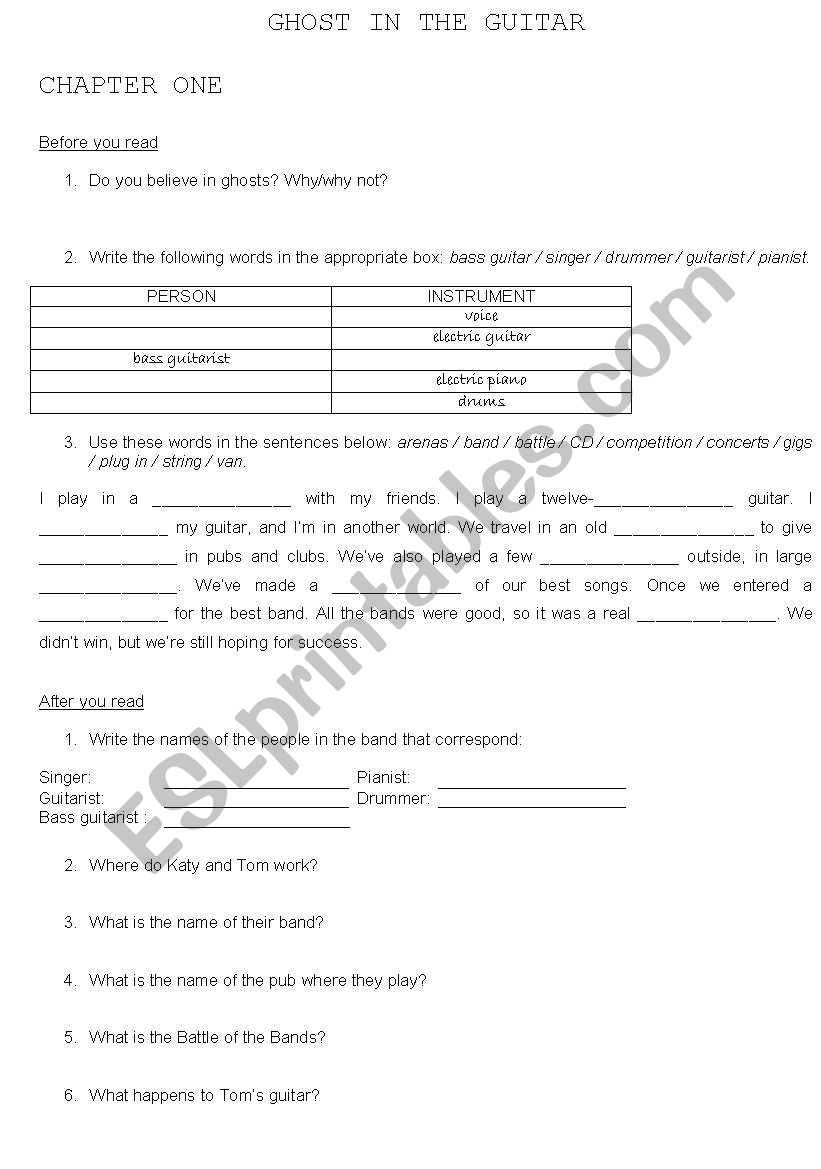 Ghost in the Guitar (Penguin Readers) - Comprehension exercises 