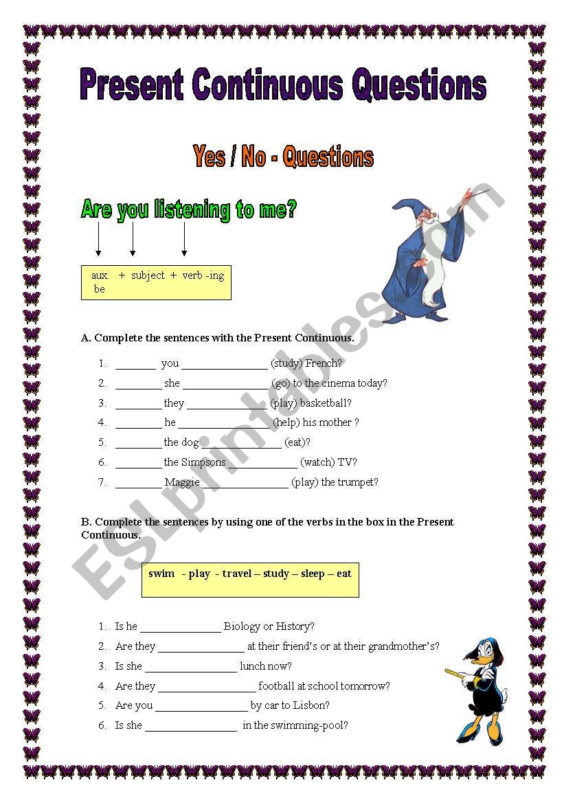 Present Continuous Yes no Questions 26 10 08 ESL Worksheet By Manuelanunes3