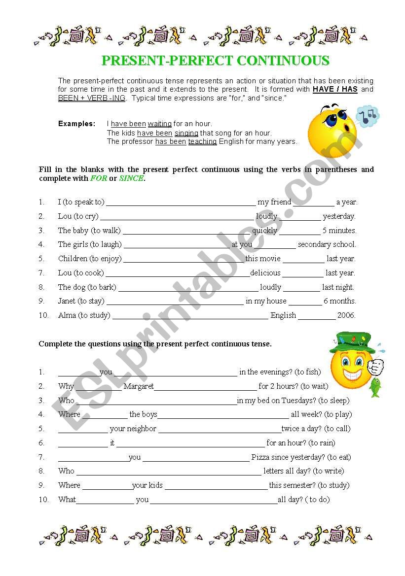 PRESENT PERFECT CONTINUOUS worksheet