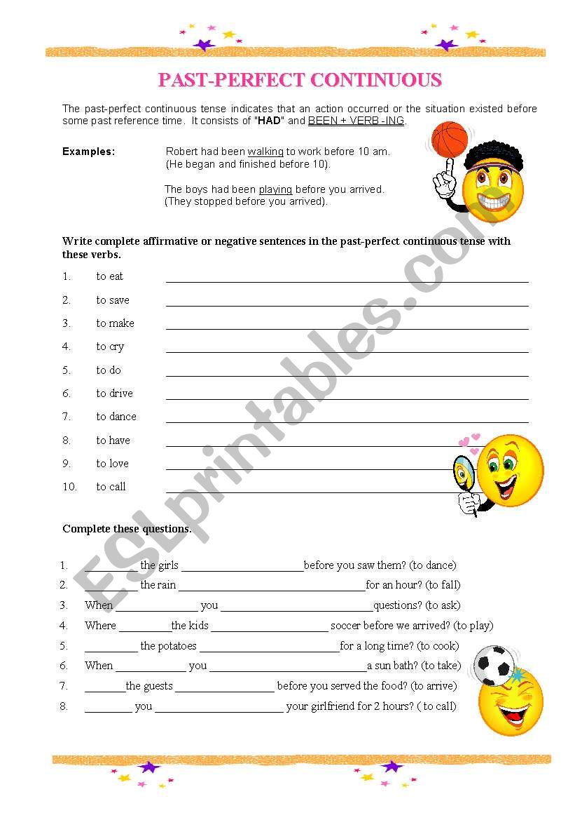 PAST PERFECT CONTINUOUS TENSE ESL Worksheet By Blizh