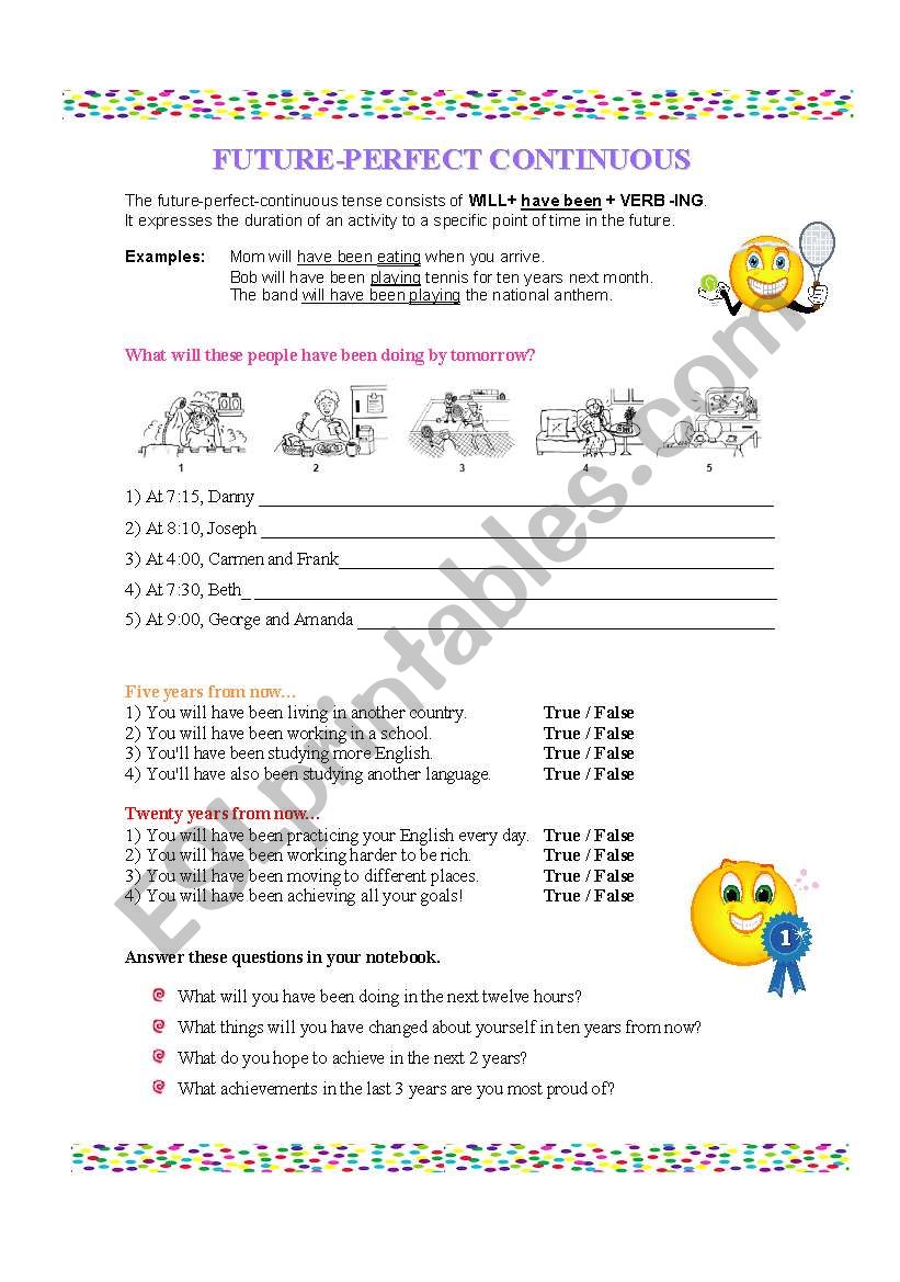 FUTURE PERFECT CONTINUOUS worksheet