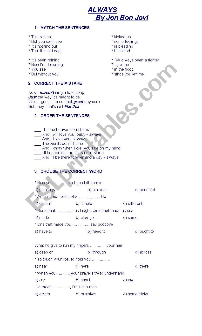 ALWAYS - BON JOVI worksheet