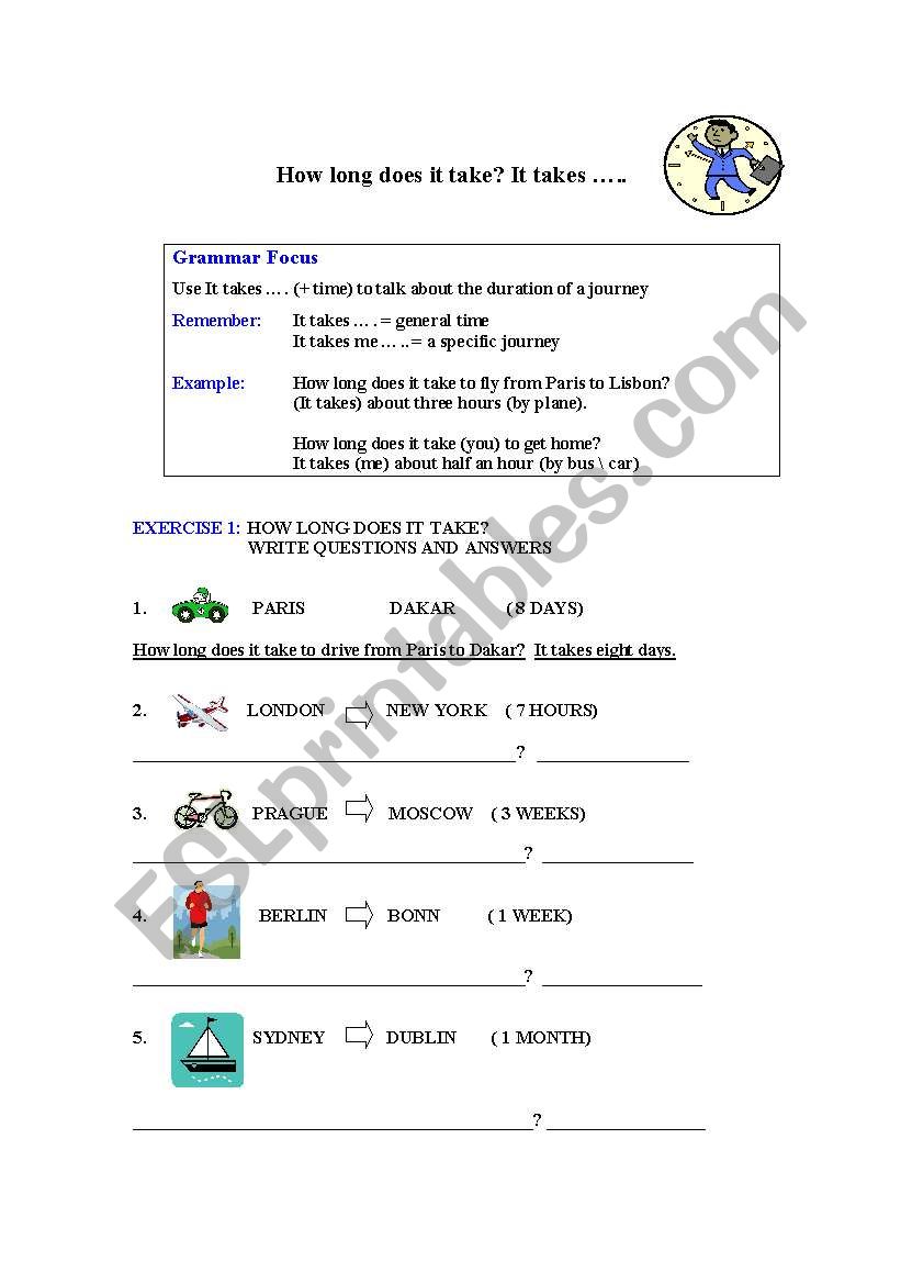 How long...? It takes.... worksheet