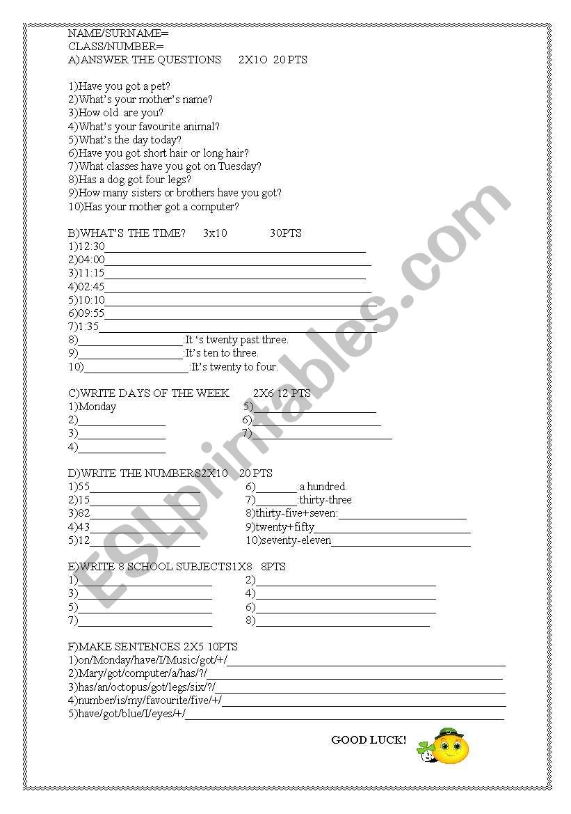 4 th grades worksheet