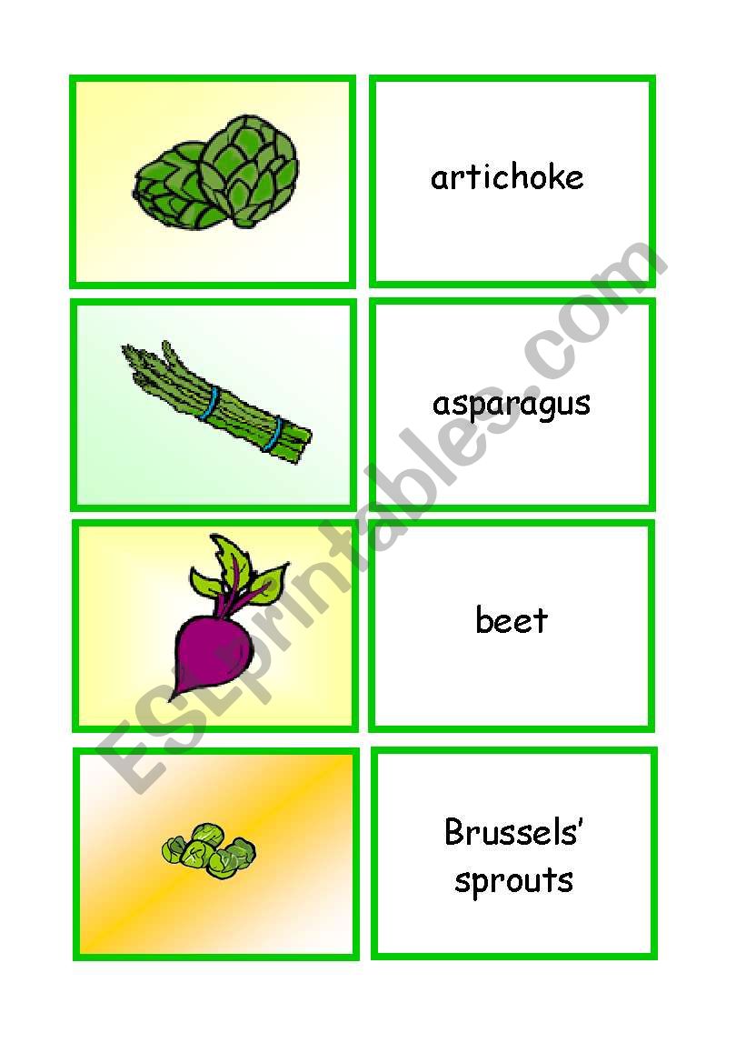 Vegetable Cards worksheet
