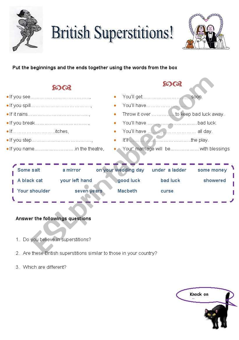 British Superstitions worksheet