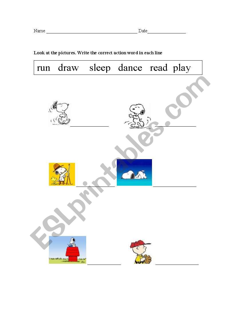 action words worksheet