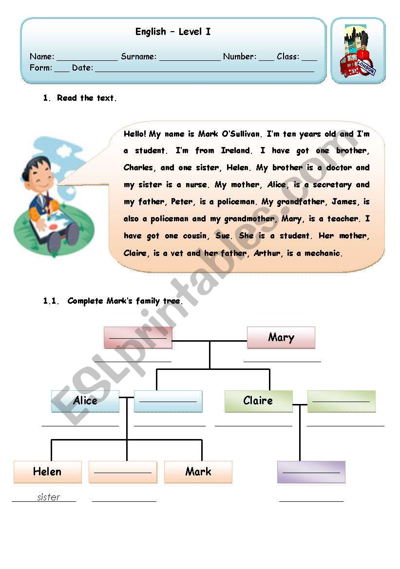 FAMILY AND JOBS worksheet