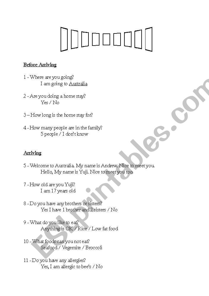 Homestay worksheet