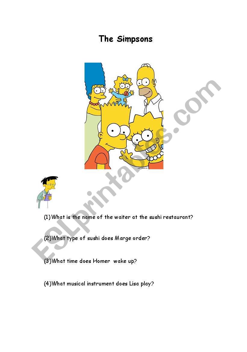The Simpsons worksheet