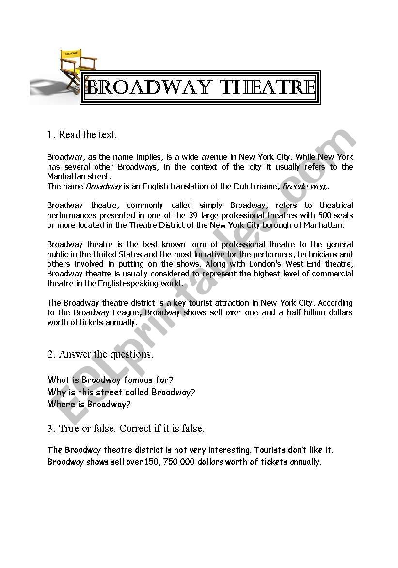 Broadway Theatre worksheet