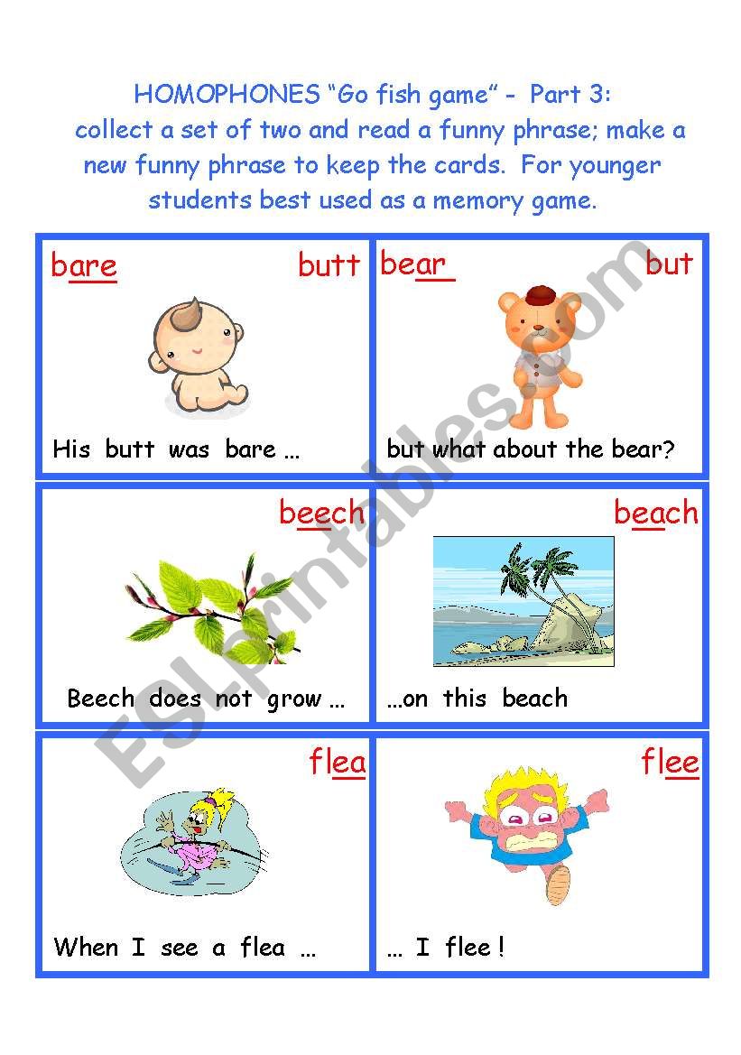 Homophones Go Fish game - Part 3