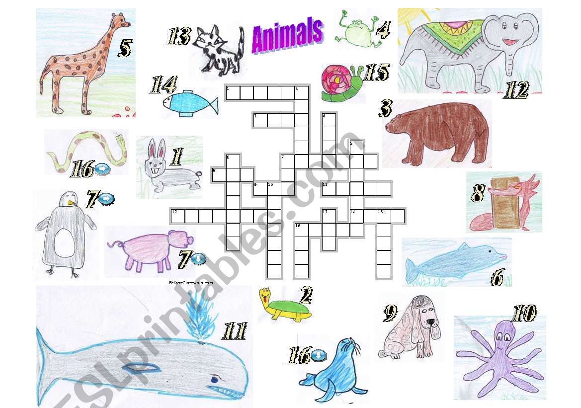 Animals Crosswords Puzzle worksheet