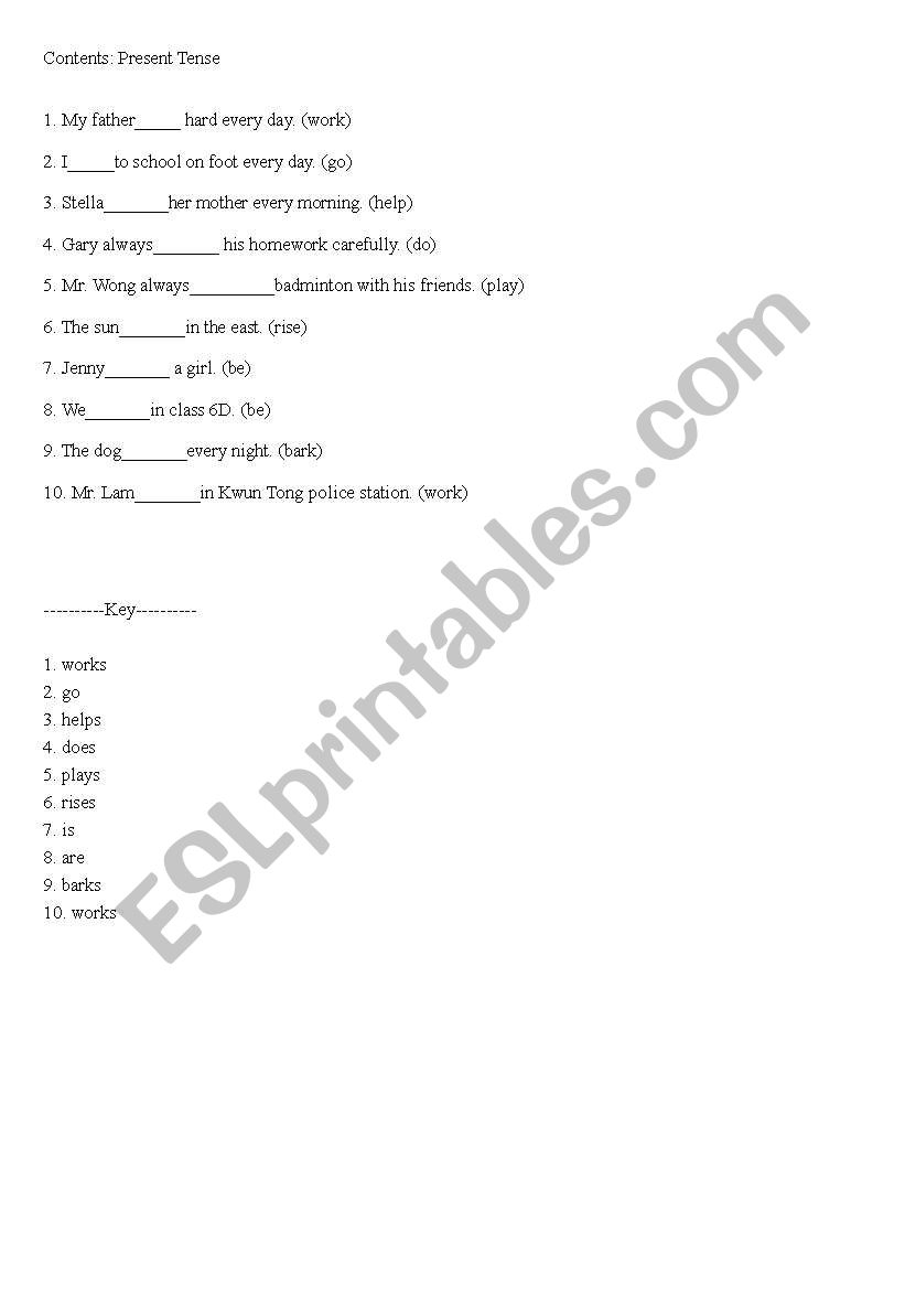 Present Tesnse worksheet