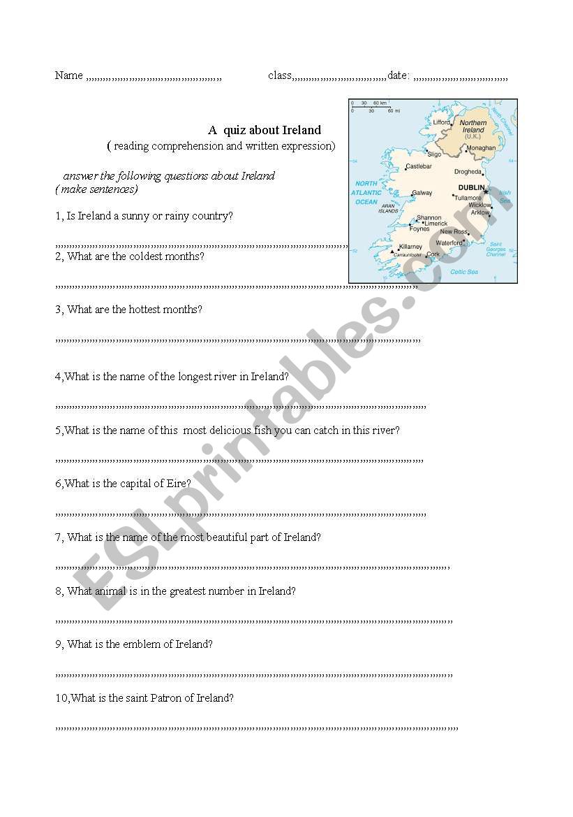 A quizz about Ireland worksheet
