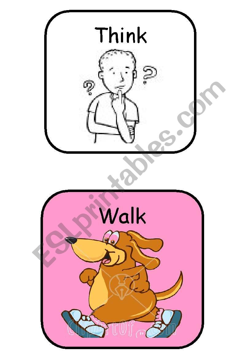 THINK, WALK, WORK- ACTIONS Flashcards- Color and B&W - SET 3/13
