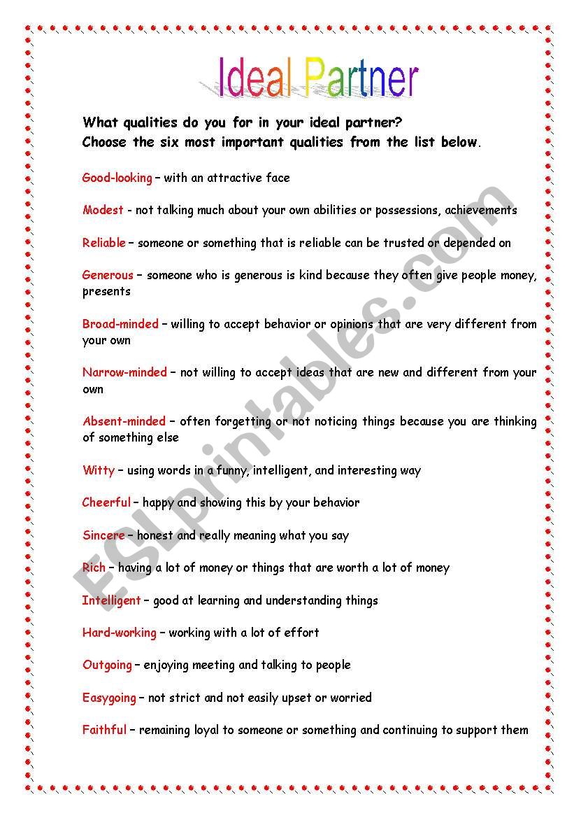 Ideal Partner worksheet