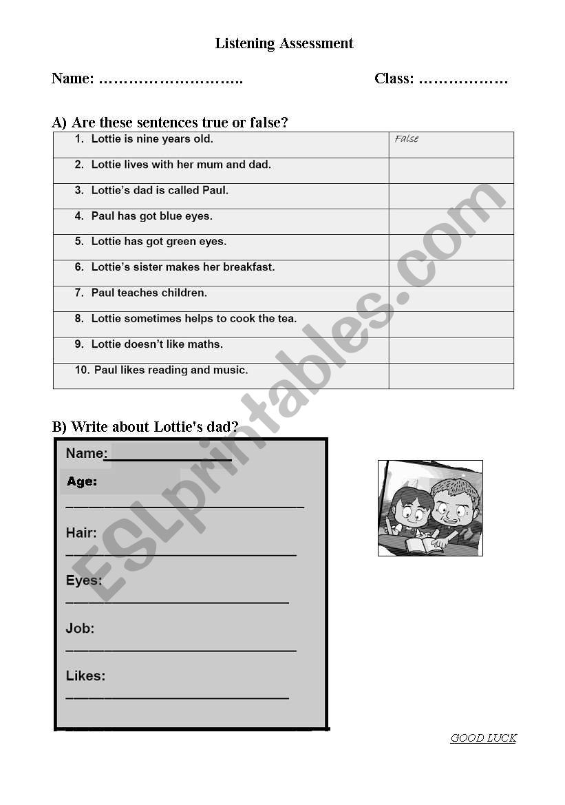 listening assessment worksheet