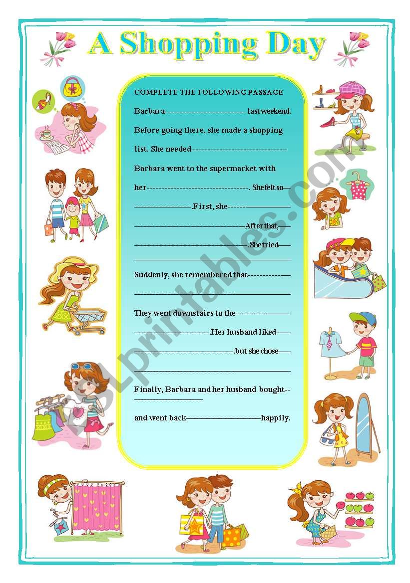 Writing  :   A Shopping Day worksheet