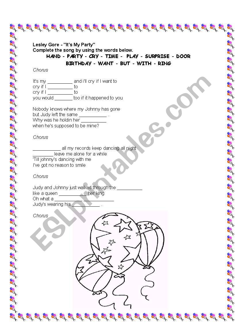 Its my party by Lesley Gore worksheet