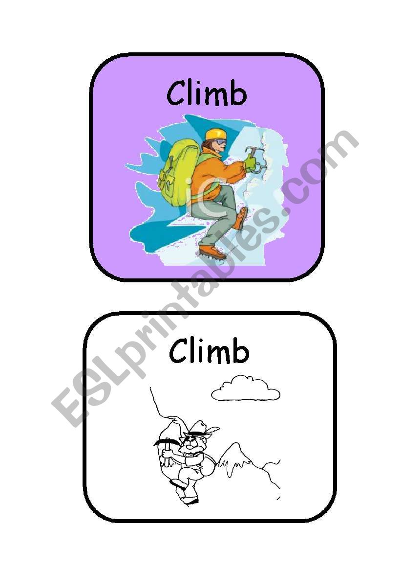 CLIMB - ACTIONS FLASHCARDS COLOR AND B&W- SET 10/13