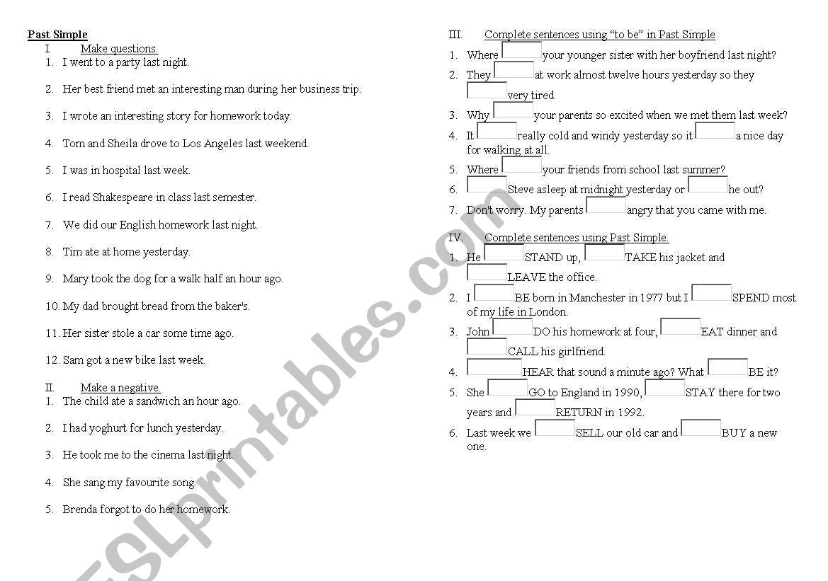 past simple worksheet