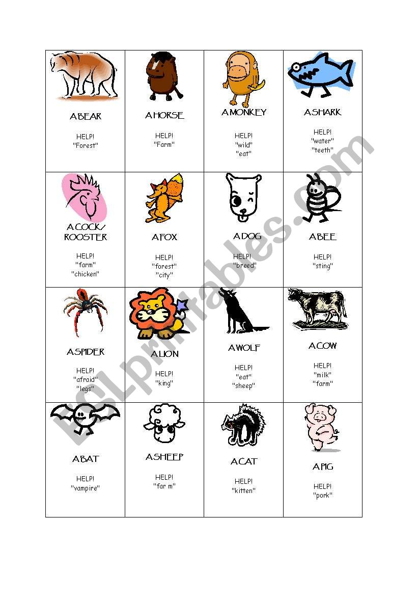 Animals Taboo game worksheet