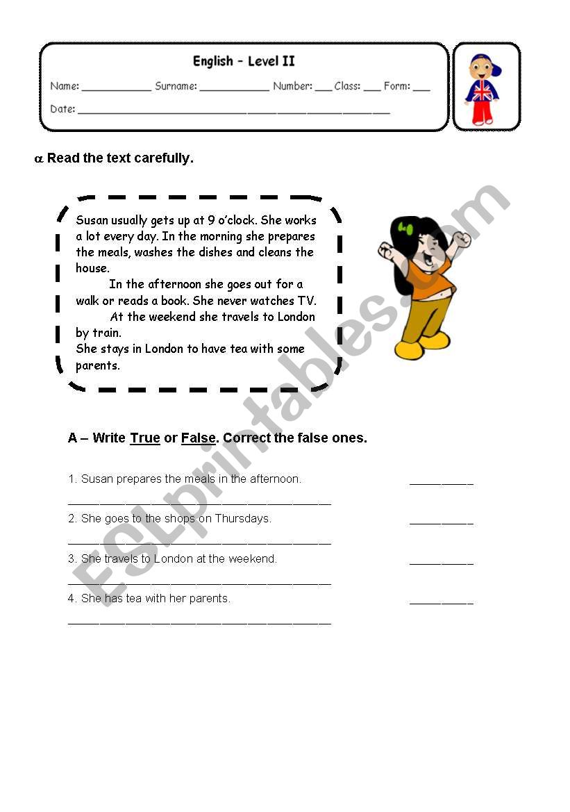 Susan S Routine Esl Worksheet By Evelinamaria