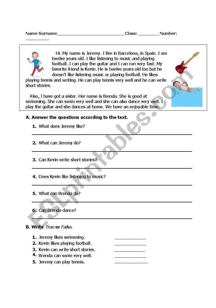 reading text about abilities worksheet