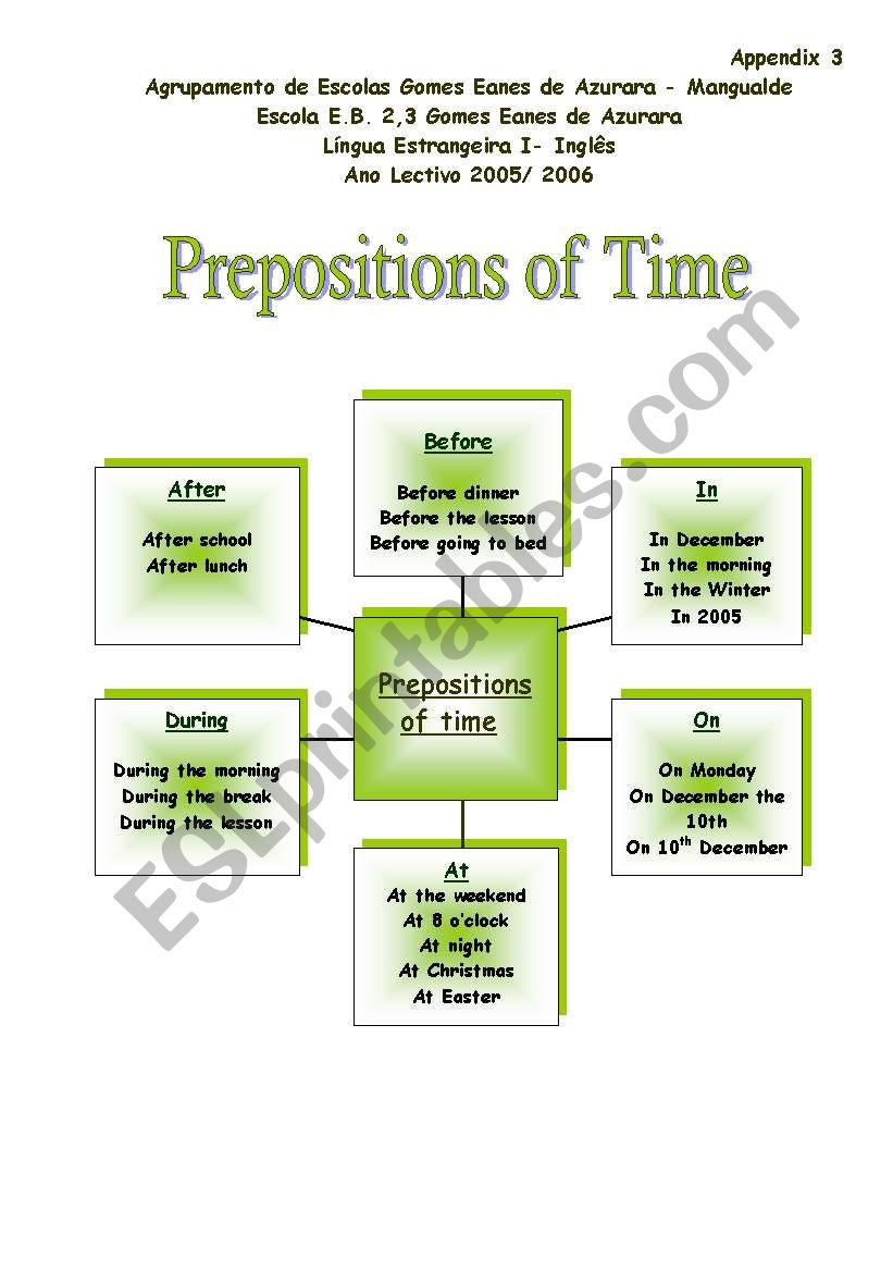 PREPOSITIONS OF TIME worksheet