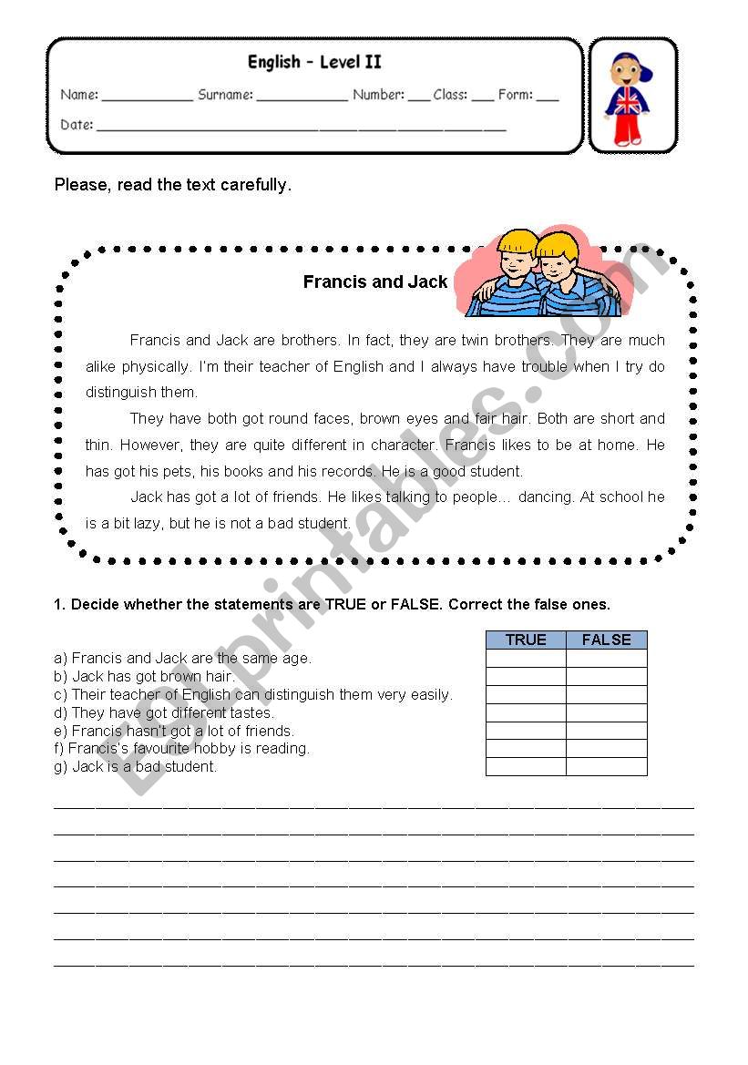 Describing people worksheet