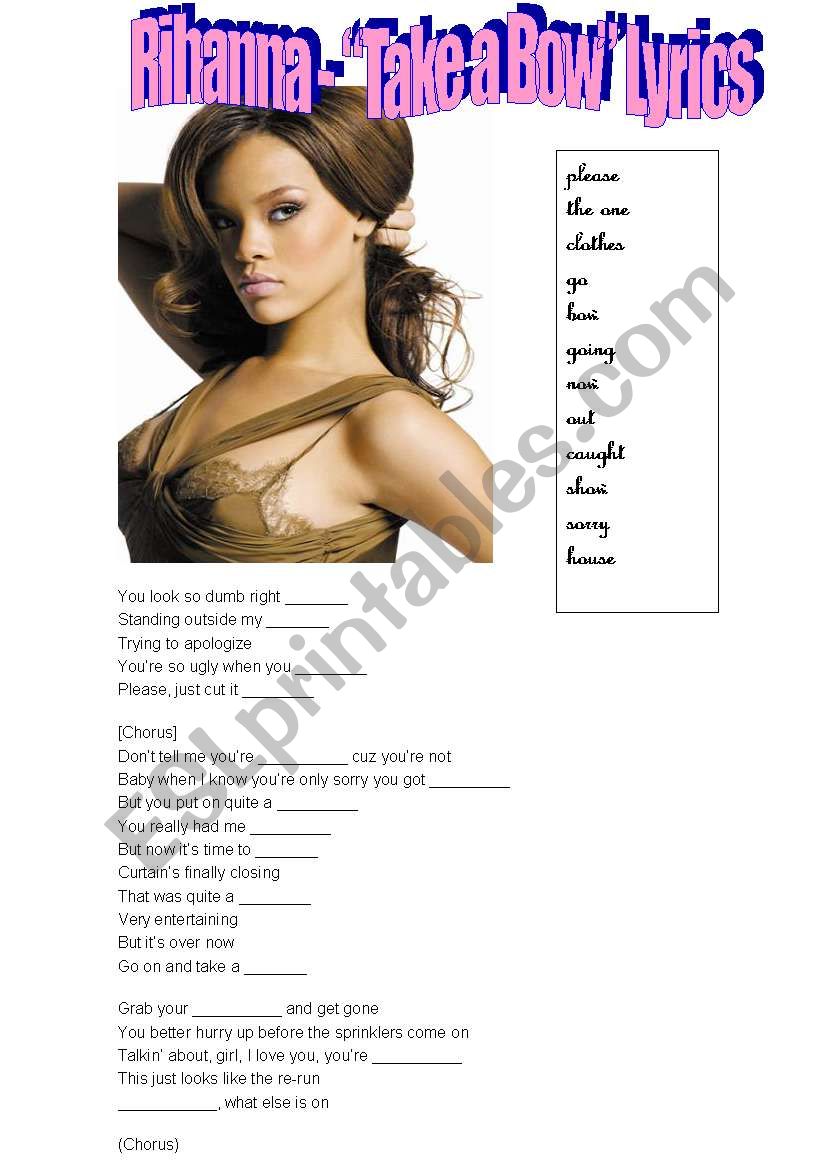 Rihanna Take a bow worksheet