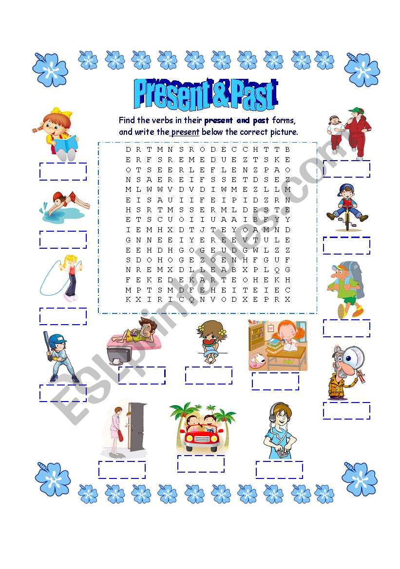 Present & Past Wordsearch worksheet