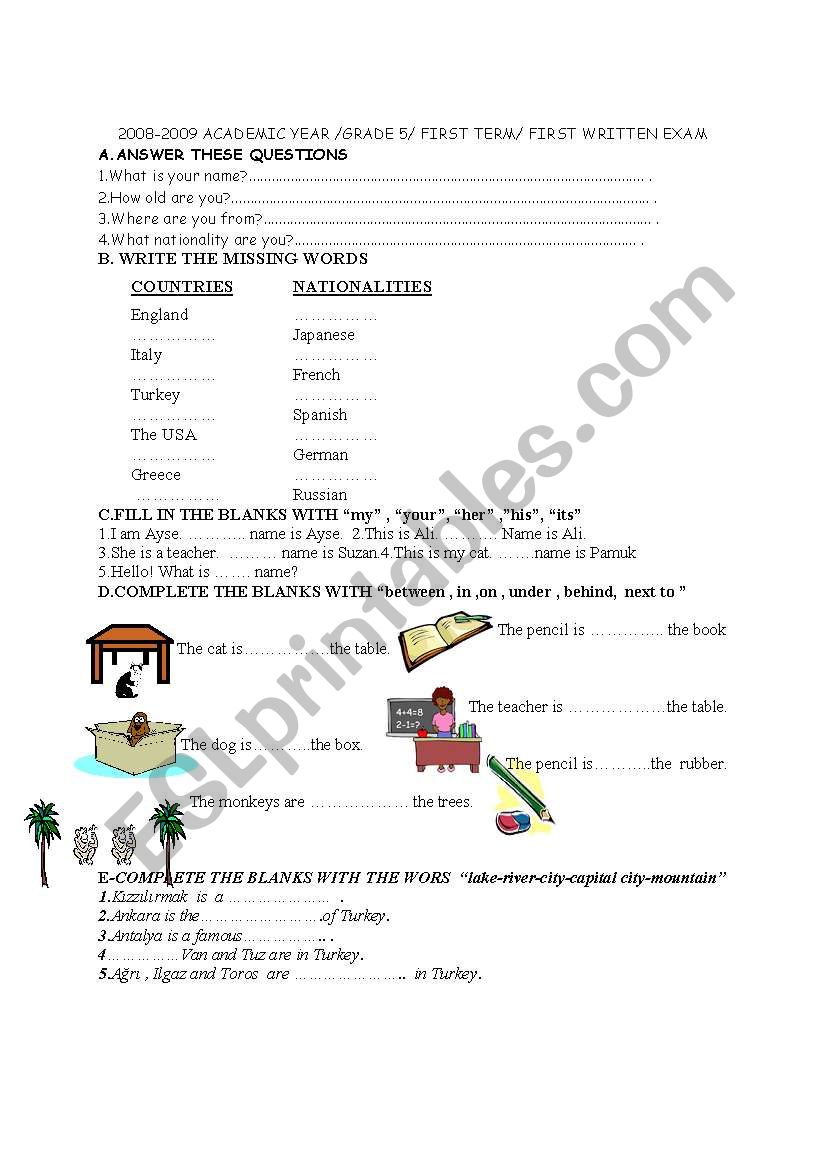 exam worksheet