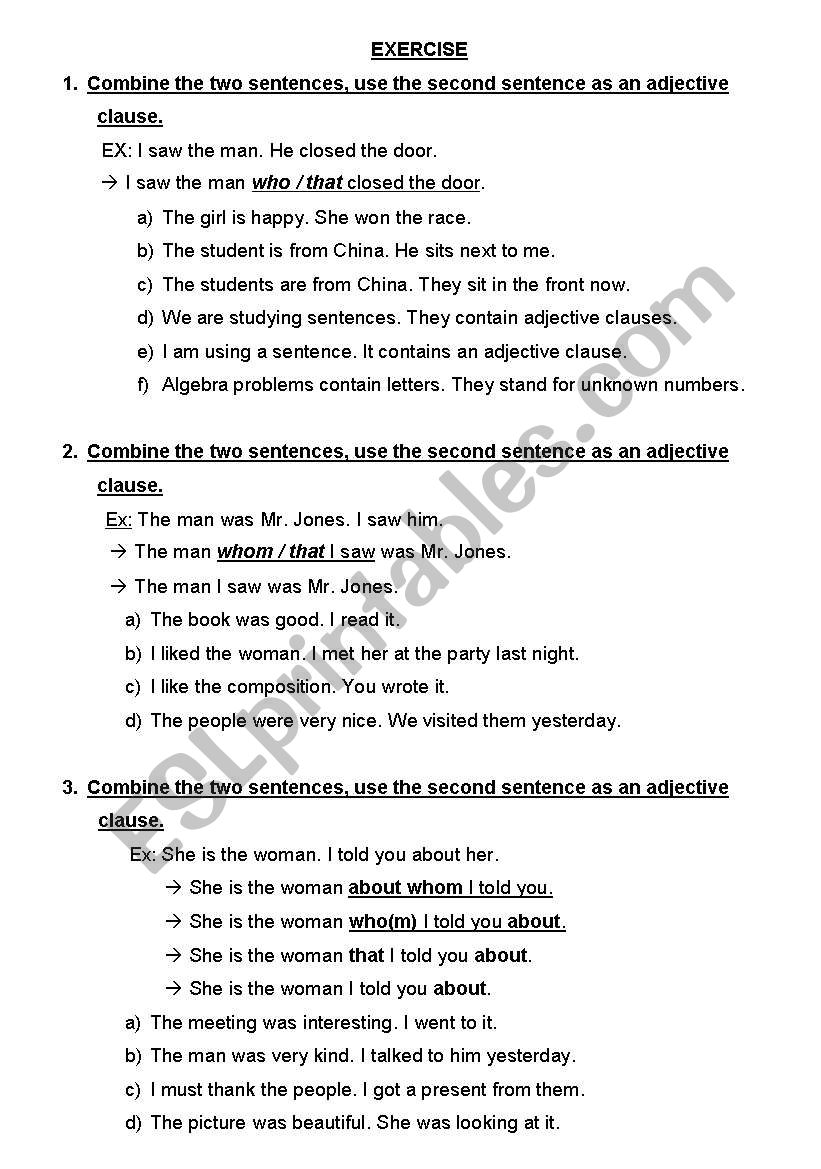 exercises worksheet