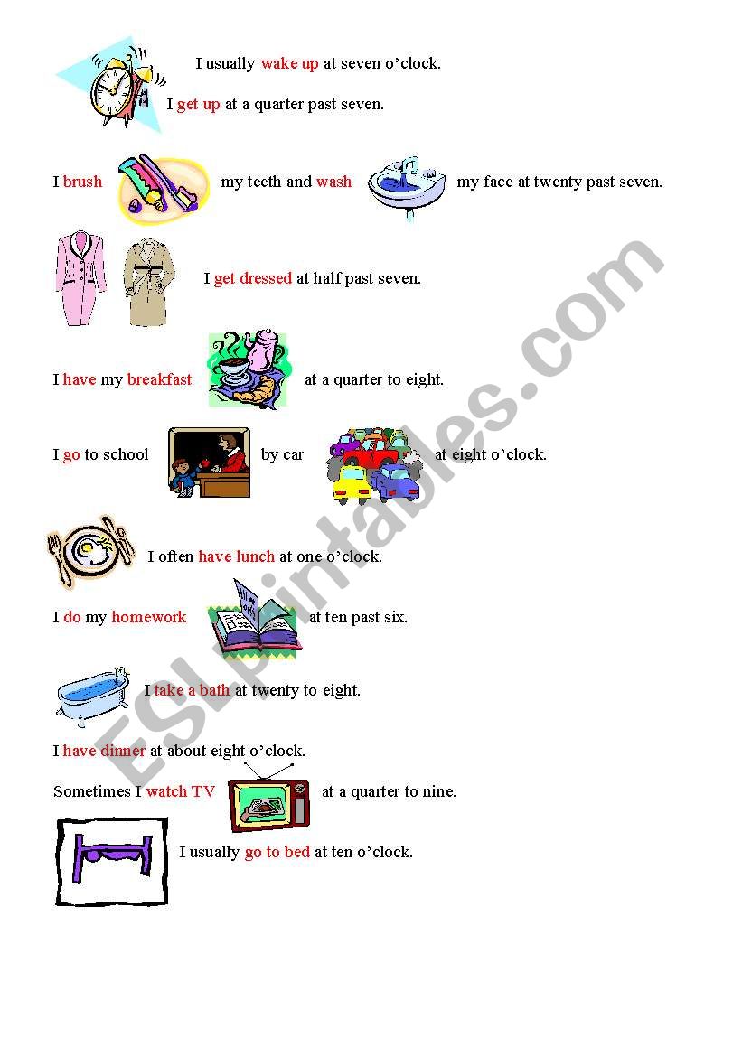 Daily routine worksheet