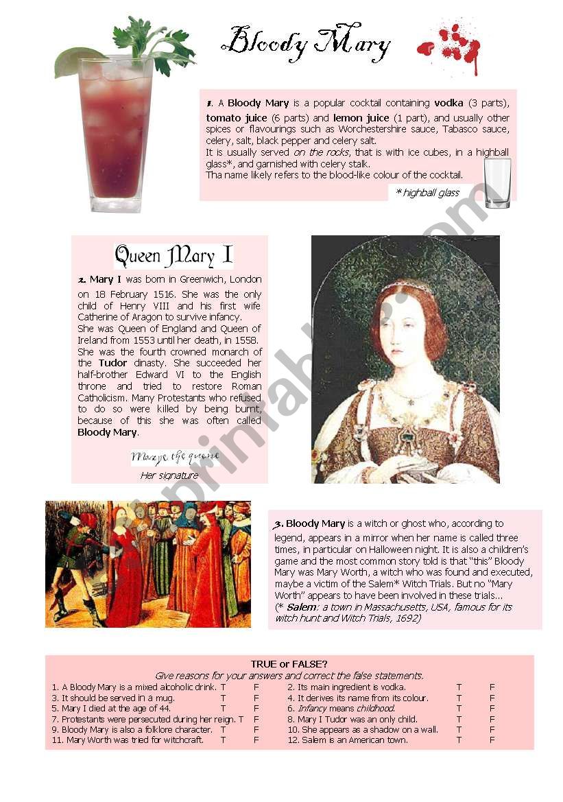 Bloody Mary worksheet