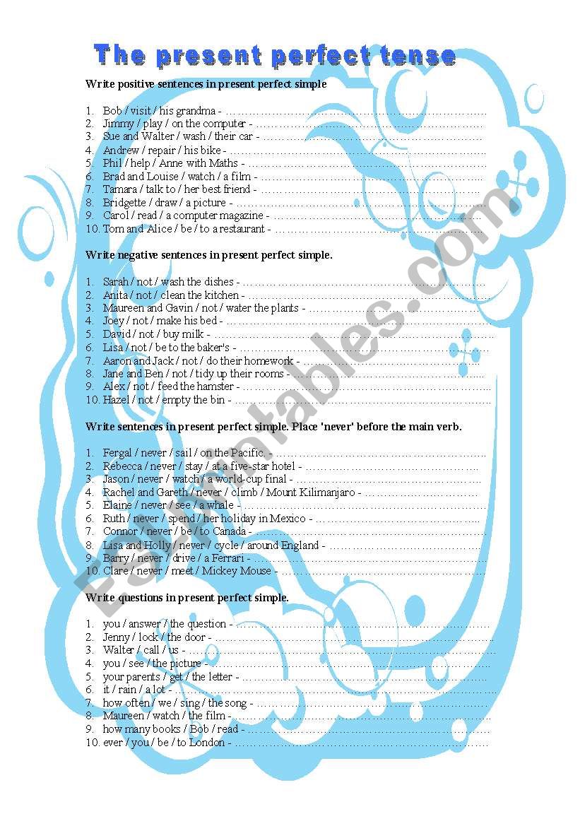 The present perfect tense worksheet