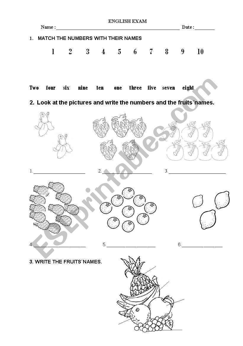 numbers and fruits worksheet