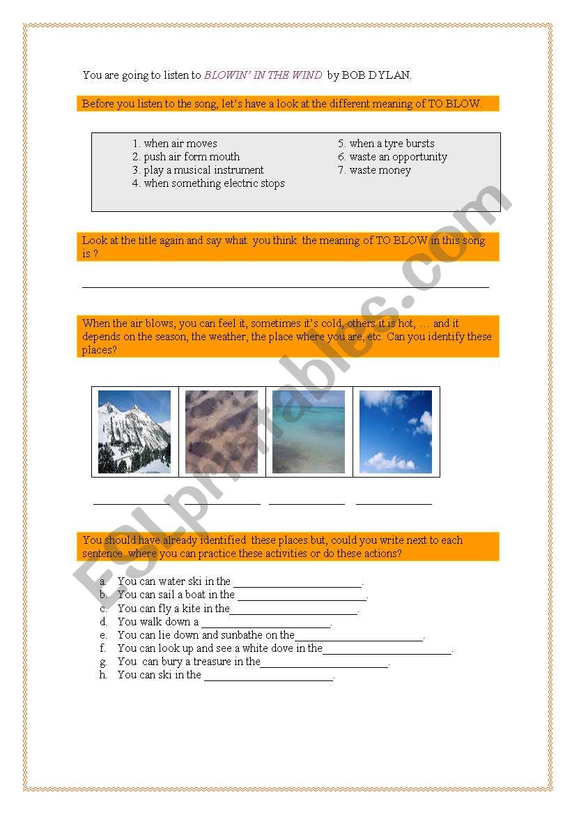 Blowing in the wind worksheet