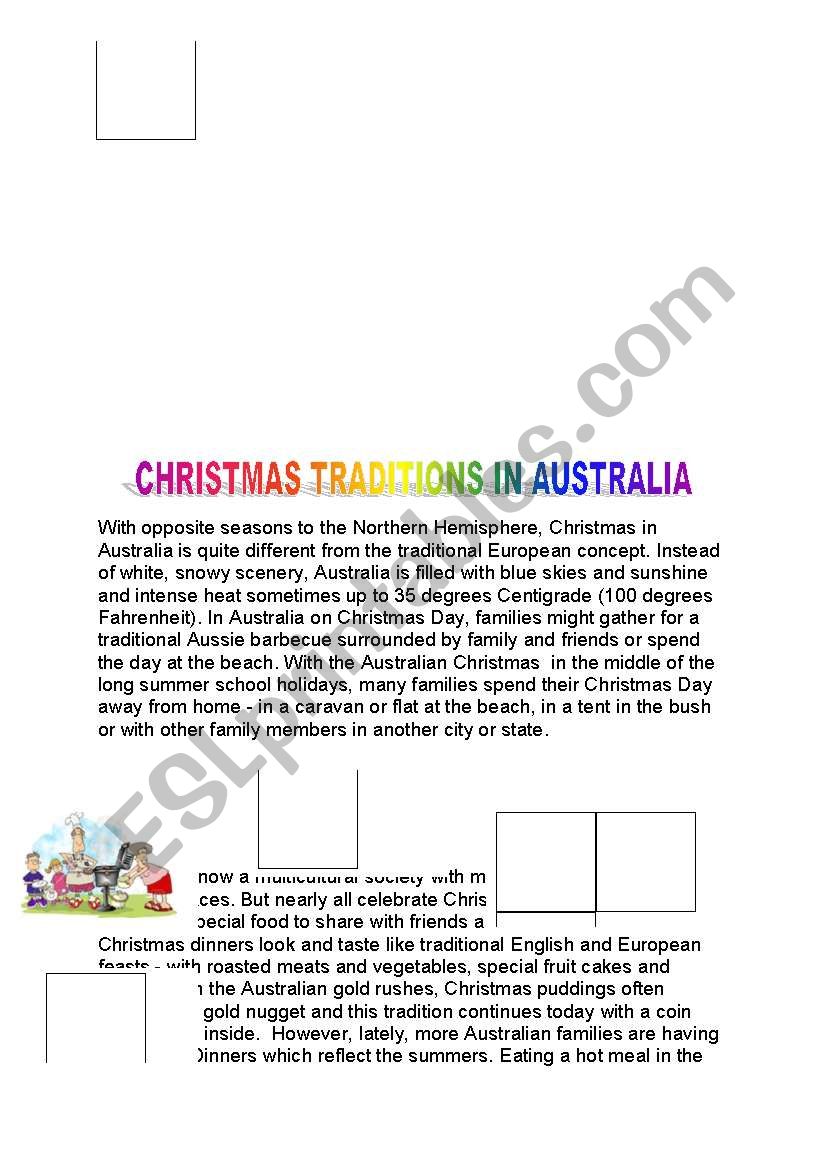 xmas traditions in australia worksheet