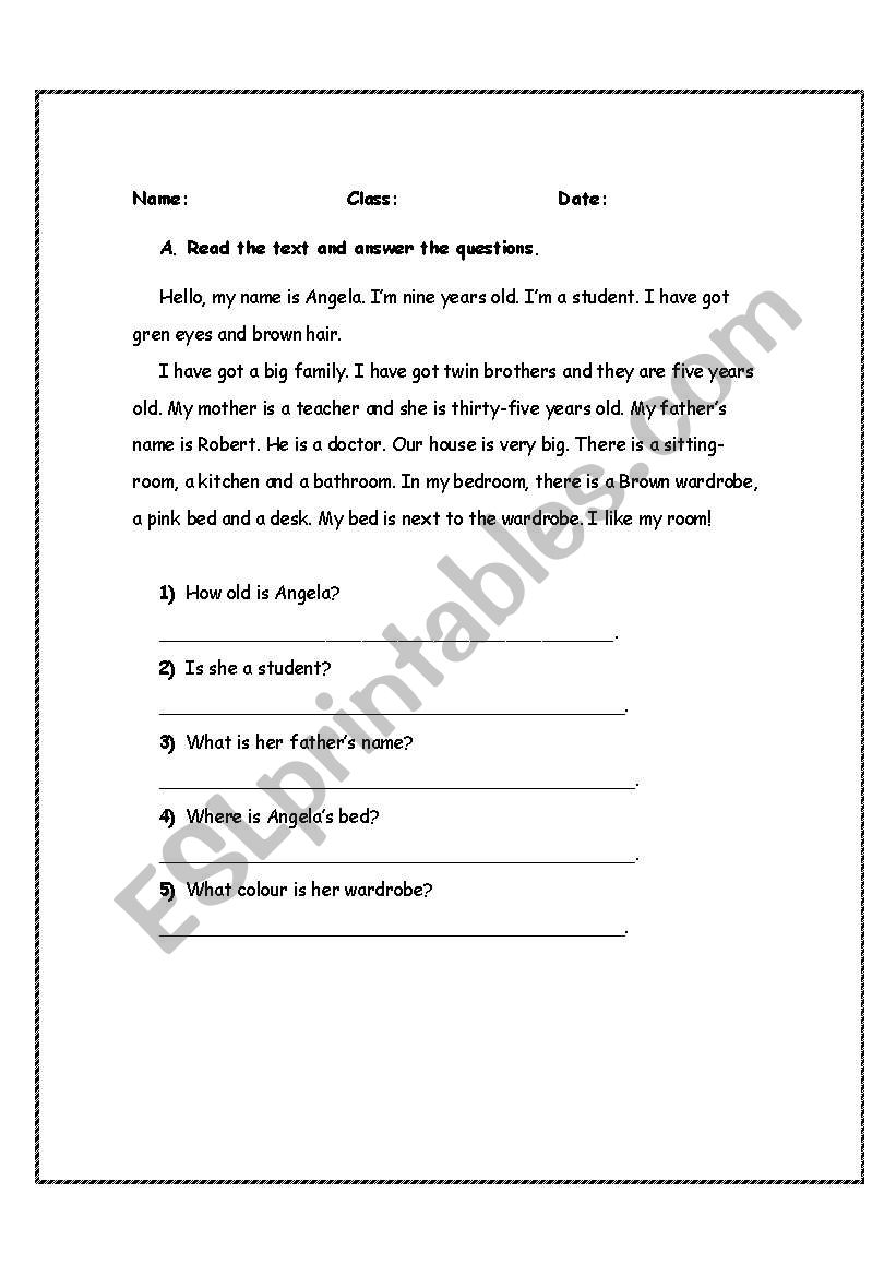 READING worksheet